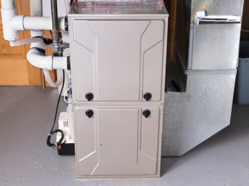 Double stage gas furnace in the basement of a Bellingham home